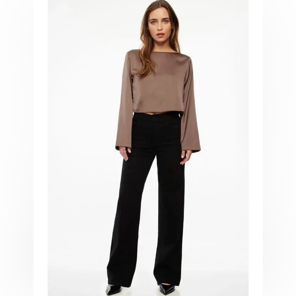 Dynamite brand satin blouse in deep taupe